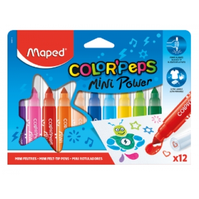 Фломастеры 12цв COLOR\'PEPS JUMBO MINI POWER, макси, с заблокированным пишущим узлом, суперсмываемые,