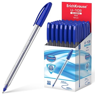 Ручка шариковая синяя 1, 0мм U-108 Classic Stick Ultra Glide Technology, треугольная, рифленый держат