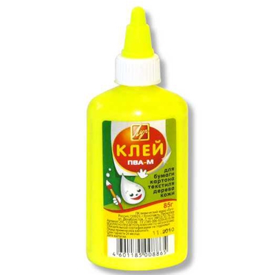 Клей ПВА 85г жёлтый флакон (бумага, картон, кожа, ткань, дерево)
