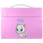Папка-портфель А4 800мкм Cute Cat с 12 отделениями, розовый, с клапаном, внутренние отделения 170мкм